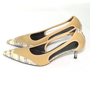 Donald J Pliner Italian Tan with Snake Skin kitten heel pumps